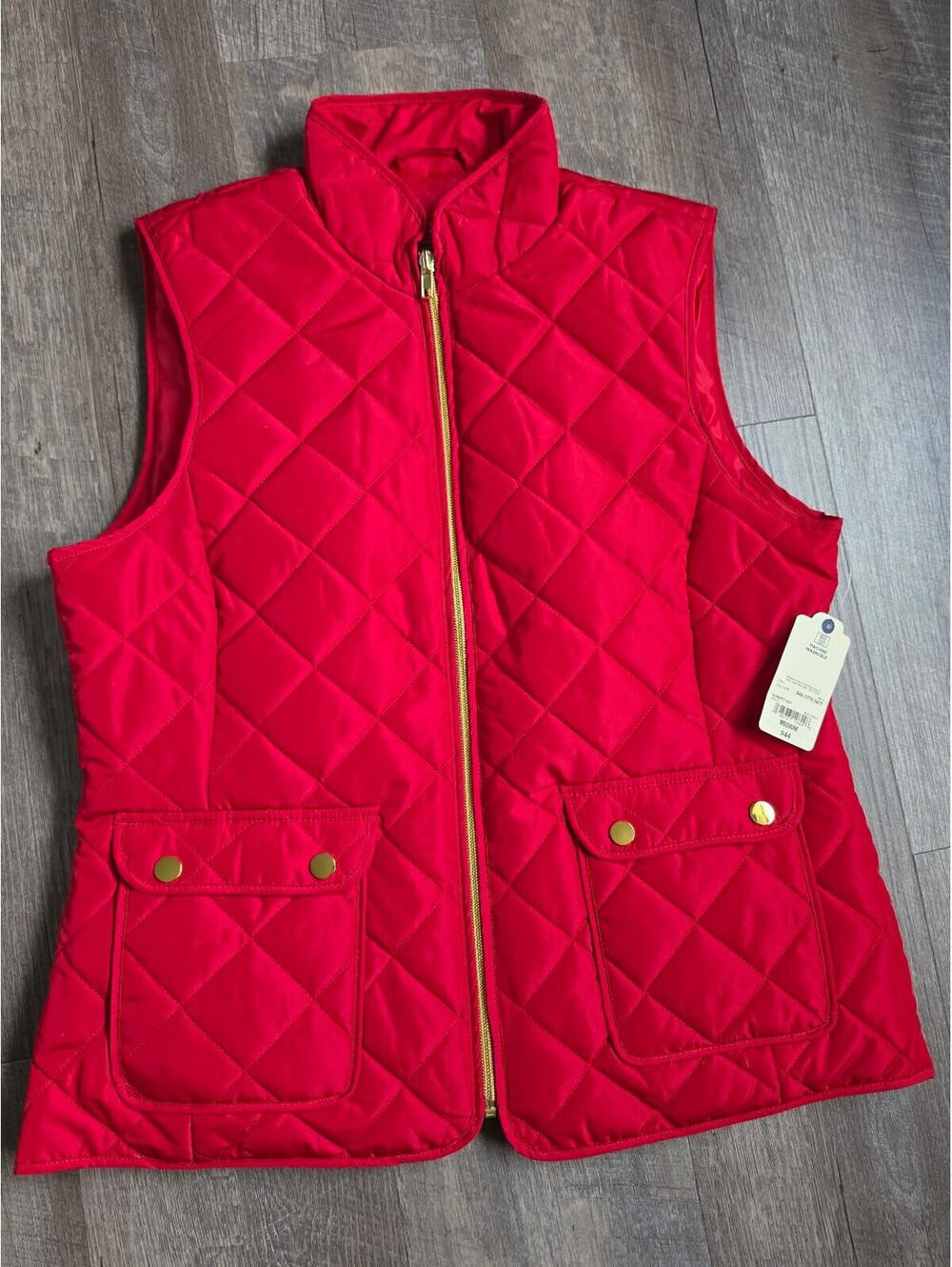 St. John's Bay Women's Quilted Red Vest with Gold Zipper and Snap Pockets, SizeM